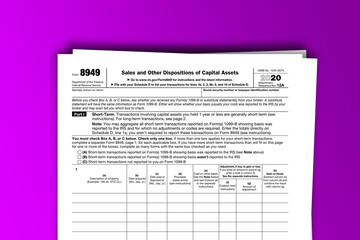 Form 8949 documentation published IRS USA 44116. American tax document on colored