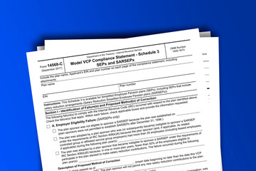 Fototapeta premium Form 14568-C documentation published IRS USA 09.16.2017. American tax document on colored