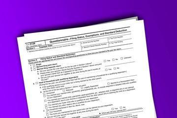 Fototapeta premium Form 5129 documentation published IRS USA 07.17.2012. American tax document on colored