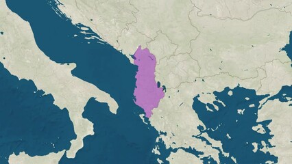 Zoom in to the map of Albania with text, textless, and with flag