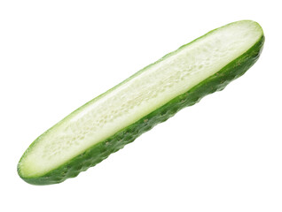 Half of fresh ripe cucumber on white background