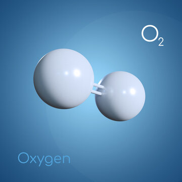Two molecules of Oxygen on blue background, illustration