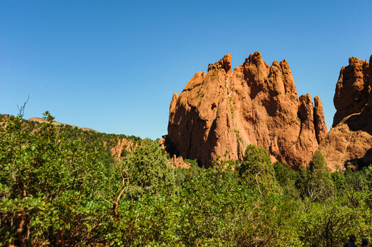 Red rock formations in the area now known as Garden of the Gods in Colorado Springs, Colorado.