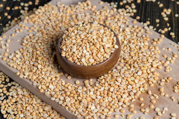 Raw, dry and not cooked porridge of peas on the table