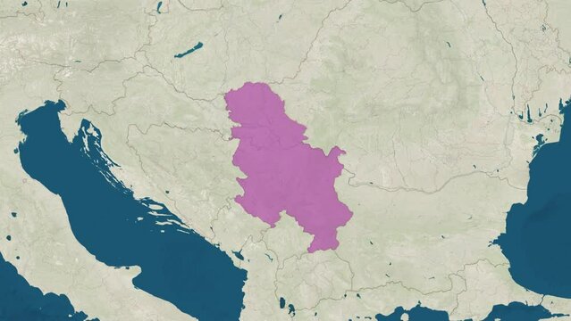 Zoom in to the map of Serbia with text, textless, and with flag