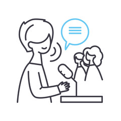 pr specialist male line icon, outline symbol, vector illustration, concept sign