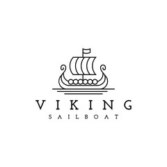 viking ship drakkar with line art style logo design