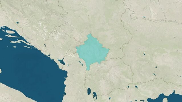 Zoom in to the map of Kosovo with text, textless, and with flag