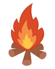 Doodle flat clipart. Burning bonfire for relaxing in the evening at the campsite. All objects are repainted.