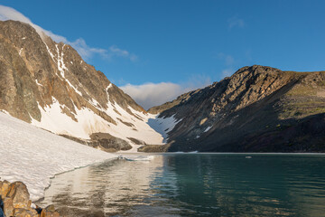 Stunning glacial lake in Yukon Territory during summer time. 