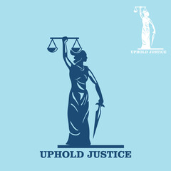 uphold for justice logo, silhouette of blue drawing lady hold scales vector illustrations