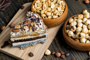 Fototapeta premium multi-layer cake with different layers, close up