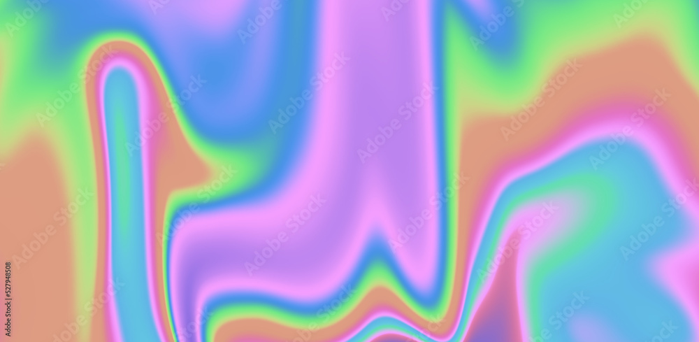 Poster abstract holographic background with fluid neon leaks and wavy distortion. concept of broken and gli