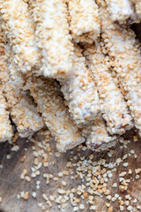 waffle tube with chocolate filling and crushed peanuts