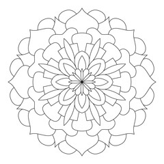 Mandala pattern illustration. An Oriental decorative round ornament can be used for meditation background, therapy, and a coloring page.
