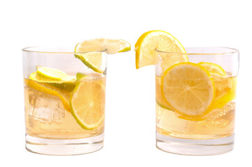 alcoholic drink with lemon slices on a white background for isolation