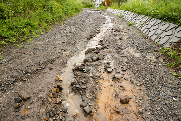 大雨で崩れた道路