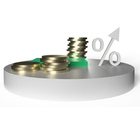 white podium coin money percent currency symbol decoration ornament financial business investment increase inflation recession cash cost dollar wealth banking crisis economy loan stock debt  tax bill