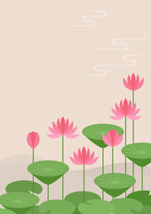 Lotus flowers and leaves vector illustration.