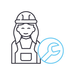 repair technician women line icon, outline symbol, vector illustration, concept sign