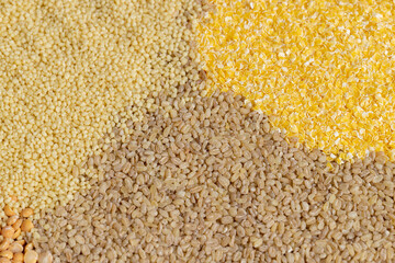 Mixed raw cereals from different types of plants