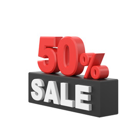 3D fifty percent sale. 50% sale. Sale banner decoration.