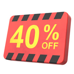 3D forty percent off. 40% off. Sale badge.