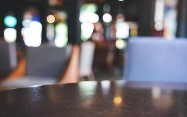 Table and chairs with blurred background in cafe