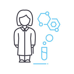 scientist woman line icon, outline symbol, vector illustration, concept sign