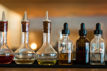A row of bitter bottles at a bar