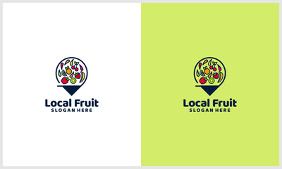 fruit bunch with nature leaf and pin location concept logo design template