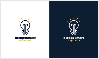 smart octopus with light bulb concept logo design template