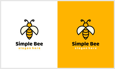 simple honey bee with line art style logo design template