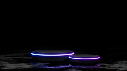 3d rendering modern mockup podium display with neon light, futuristic pedestal blank platform for product showcase, advertising.