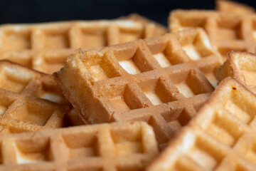 square sweet soft waffles on the table