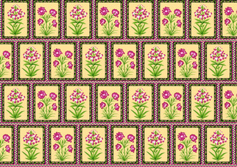 abstract hand-drawn seamless patchwork pattern with floral ornaments, stylized flowers, dots, plants, and lace. Patchwork sewing.