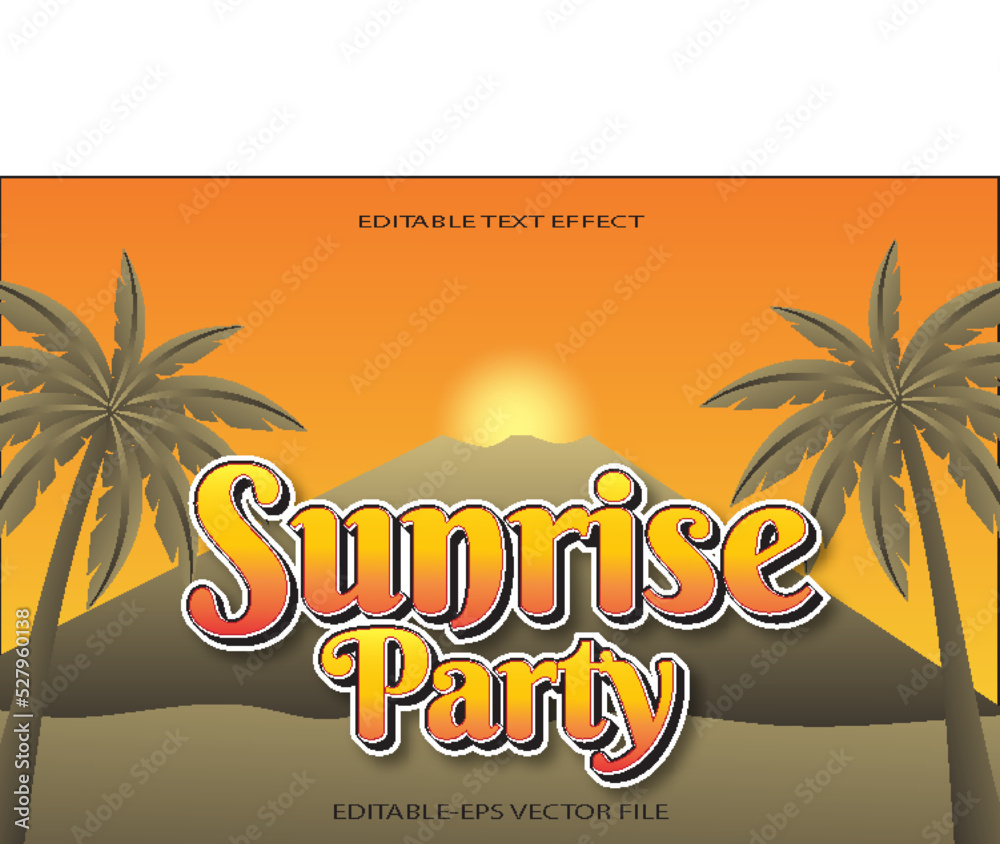 Fototapete sunrise party editable text effect 3d gradient style design
