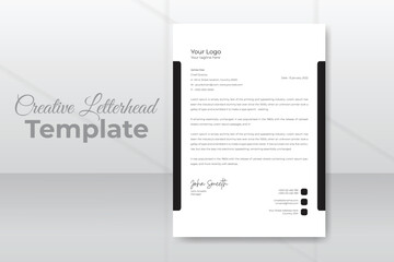 Modern letterhead business style design template with black and white color.