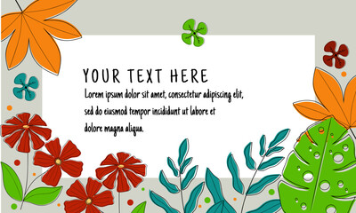natural themed invitation card design. background with colorful leaves and flowers elements
