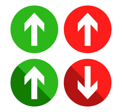 Green up red down arrow icon sign vector isolated on circle shape. Cryptocurrency, stock and forex investment trading analysis.	
