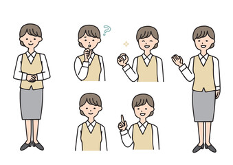 制服の受付の女性の表情バリエーションセット