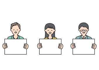 フリップを持っているビジネスマンの男女のアイコンセット