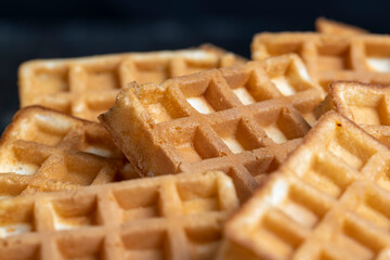 square sweet soft waffles on the table
