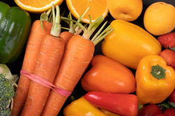 Full frame shot of various fresh organic healthy fruits and vegetables, copy space