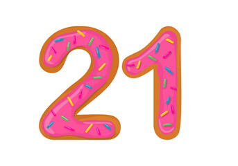 Naklejka premium Number 21, Sweet Donut With Number twenty one Shape.