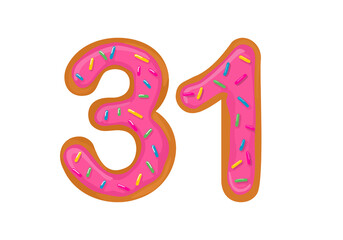 Number 31, Sweet Donut With Number thirty one Shape.