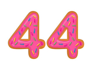 Number 44, Sweet Donut With Number forty four Shape.