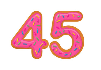 Number 45, Sweet Donut With Number forty five Shape.