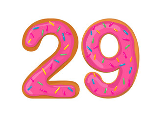 Fototapeta premium Number 29, Sweet Donut With Number twenty nine Shape.