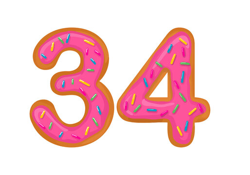 Number 34, Sweet Donut With Number thirty four Shape.